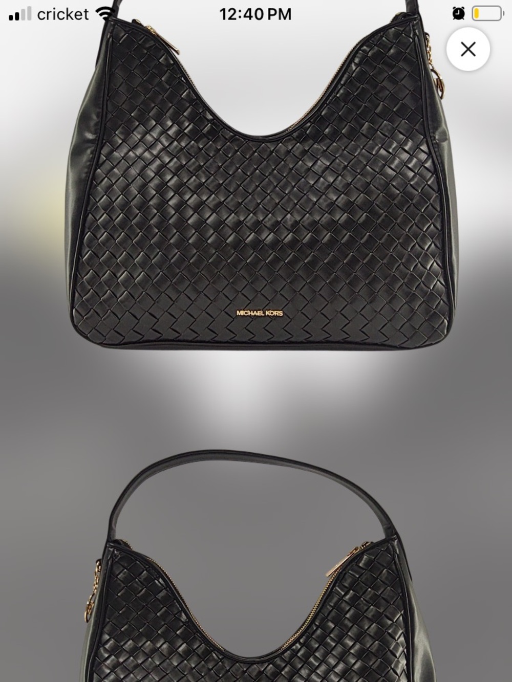 Michael Kors Black Woven Hobo Shoulder Bag with Gold Accents - Picture 3 of 10